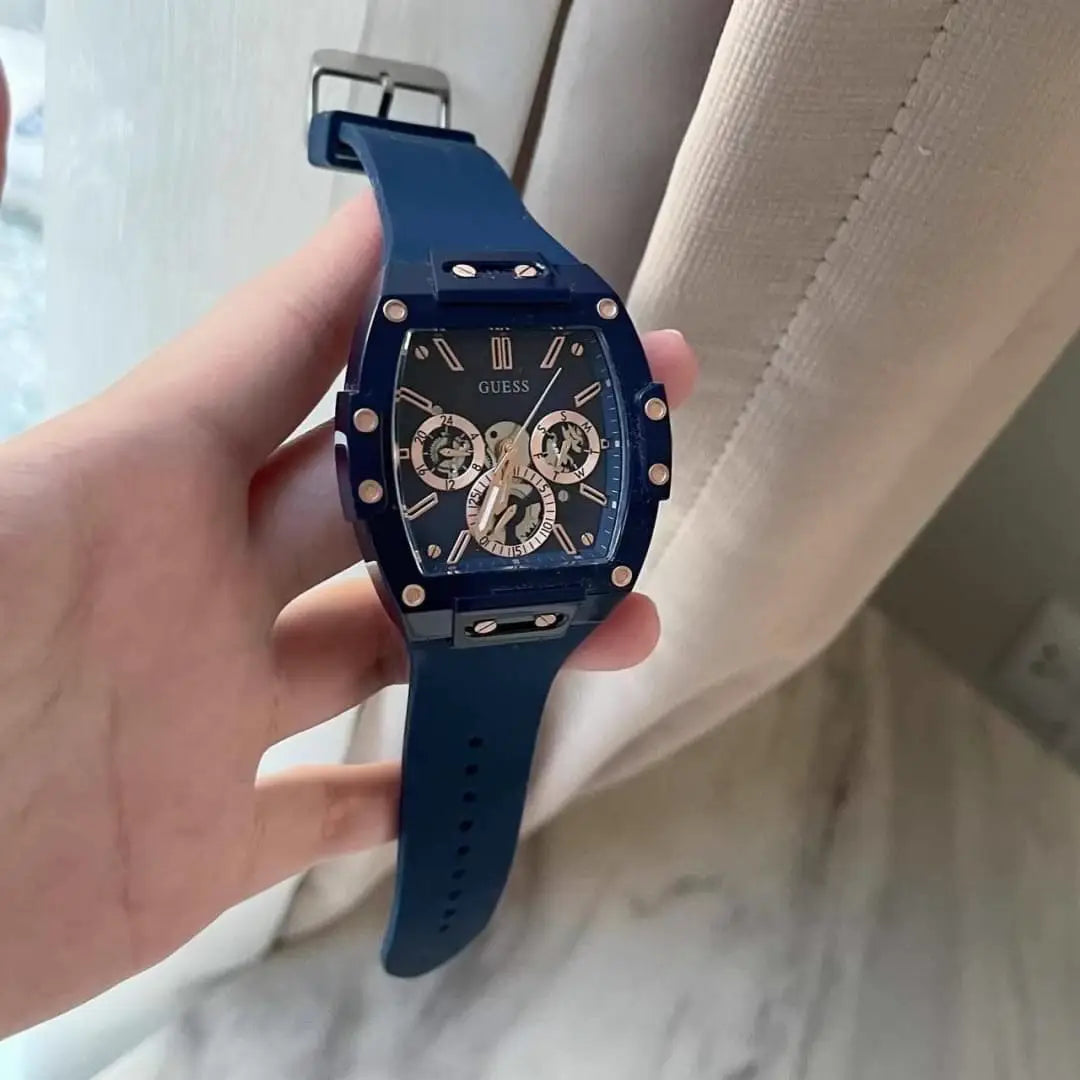 Guess Phoenix Multifunction Blue Dial Blue Rubber Strap Watch for Men - GW0203G7