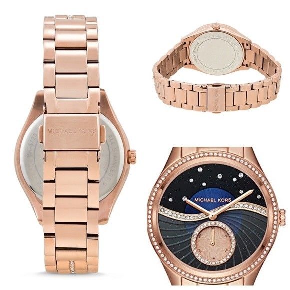 Michael Kors Lauryn Blue Dial Rose Gold Steel Strap Watch for Women - MK3723