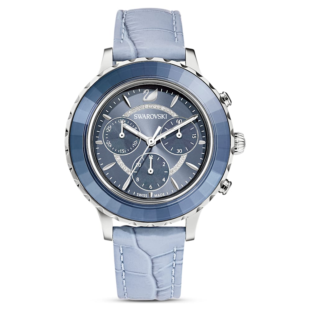 Swarovski Octea Lux Chrono Blue Dial Blue Leather Strap Watch for Women - 5580600