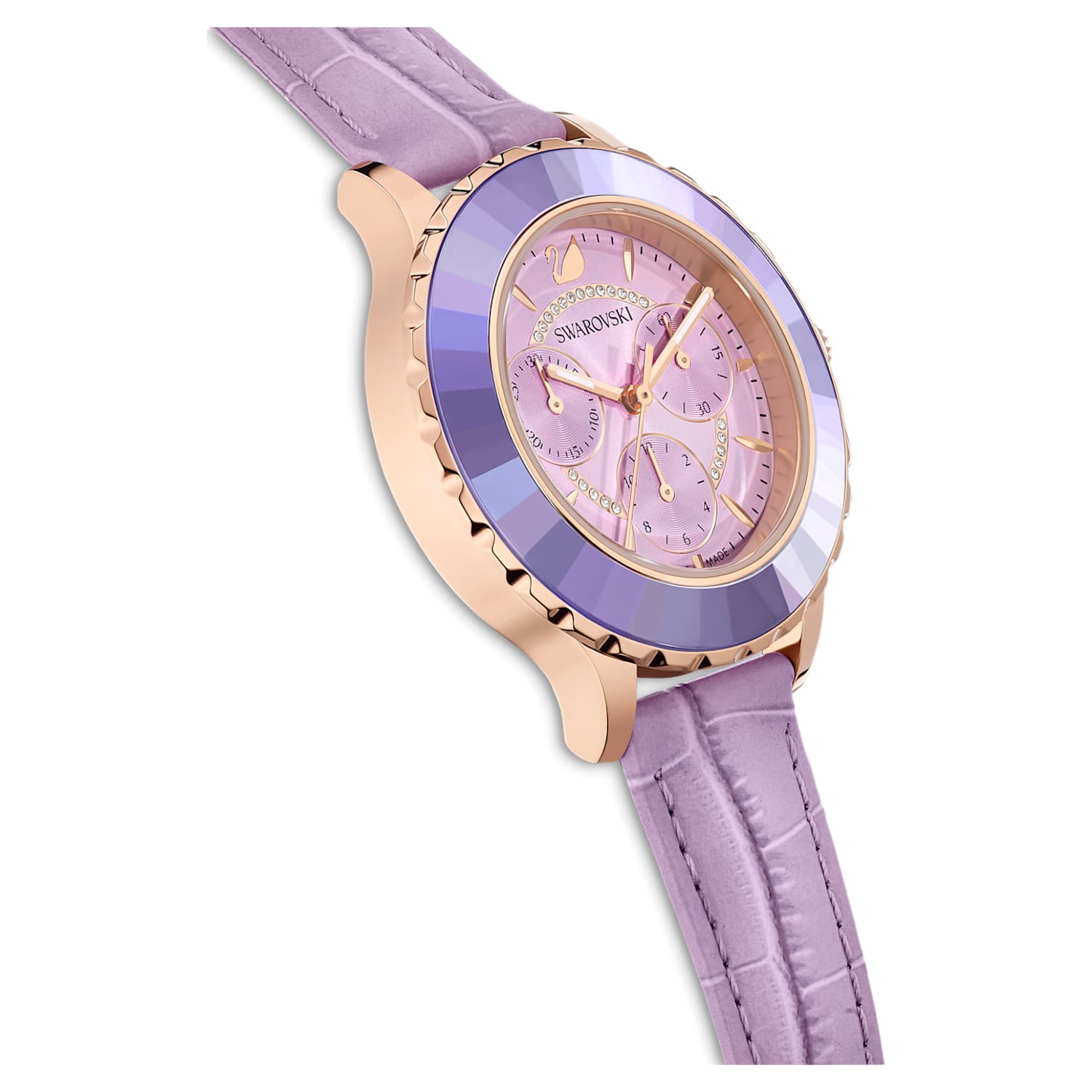 Swarovski Octea Lux Chrono Purple Dial Purple Leather Strap Watch for Women - 5632263