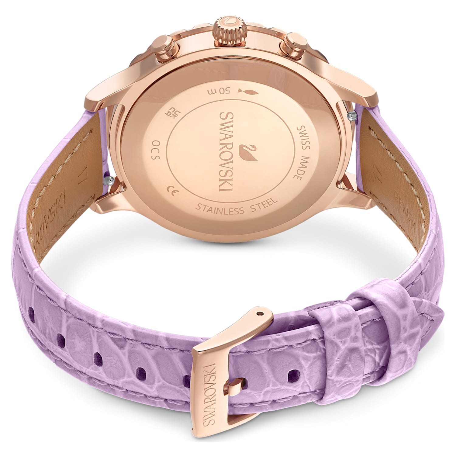 Swarovski Octea Lux Chrono Purple Dial Purple Leather Strap Watch for Women - 5632263