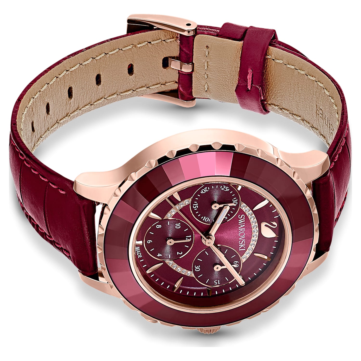 Swarovski Octea Lux Chrono Red Dial Red Leather Strap Watch for Women - 5547642