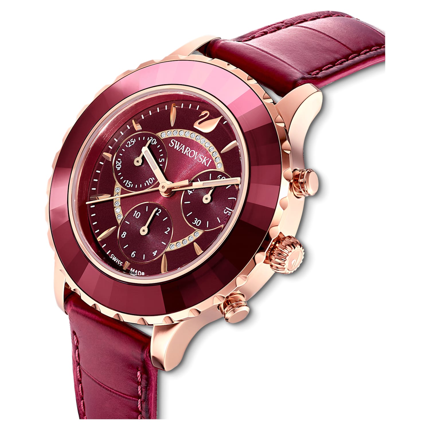 Swarovski Octea Lux Chrono Red Dial Red Leather Strap Watch for Women - 5547642