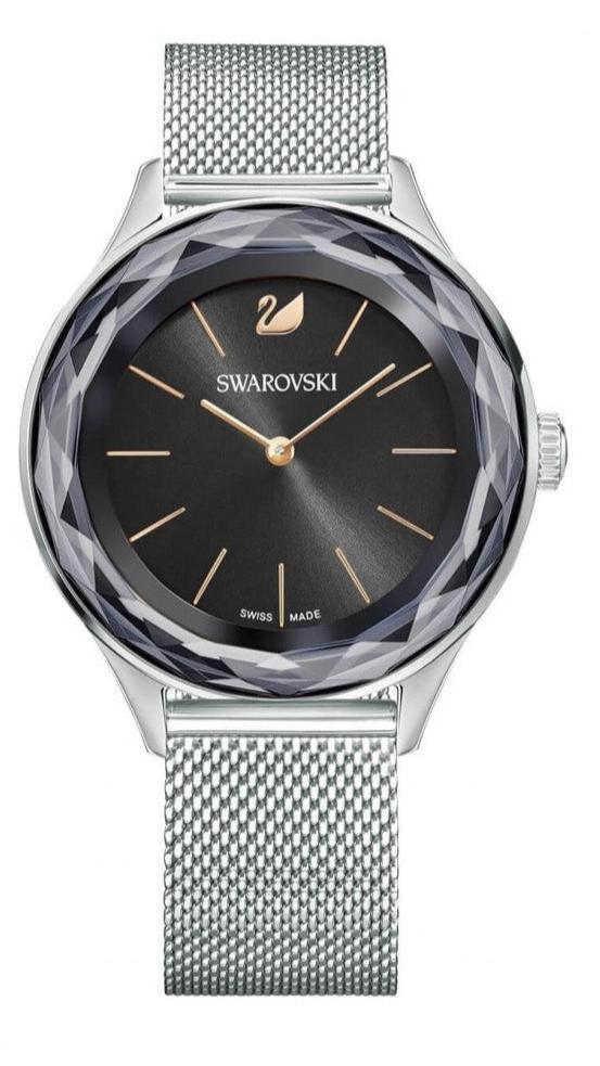 Swarovski Octea Nova Black Dial Silver Mesh Bracelet Watch for Women - 5430420