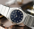 Omega Constellation Manhattan Quartz Diamonds Blue Dial Silver Steel Strap Watch for Women - 131.15.25.60.53.001