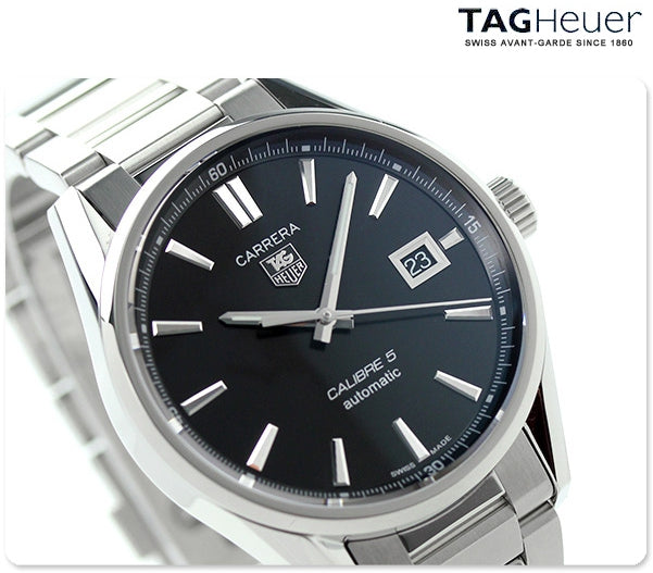 Tag Heuer Carrera Automatic Black Dial Silver Steel Strap Watch for Men - WAR211A.BA0782