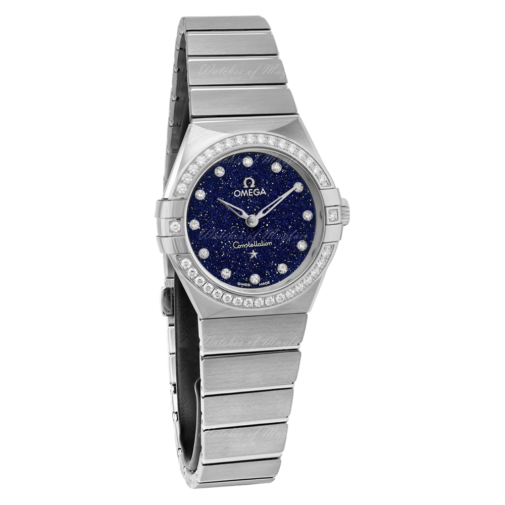 Omega Constellation Manhattan Quartz Diamonds Blue Dial Silver Steel Strap Watch for Women - 131.15.25.60.53.001