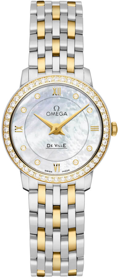 Omega De Ville Prestige Quartz Diamonds Mother of Pearl Dial Two Tone Steel Strap Watch for Women - 424.25.27.60.55.001