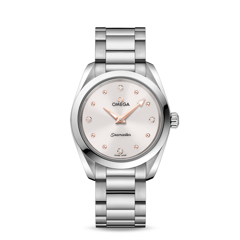 Omega Seamaster Aqua Terra Quartz Diamond Silver Dial Silver Steel Strap Watch for Women - 220.10.28.60.54.001