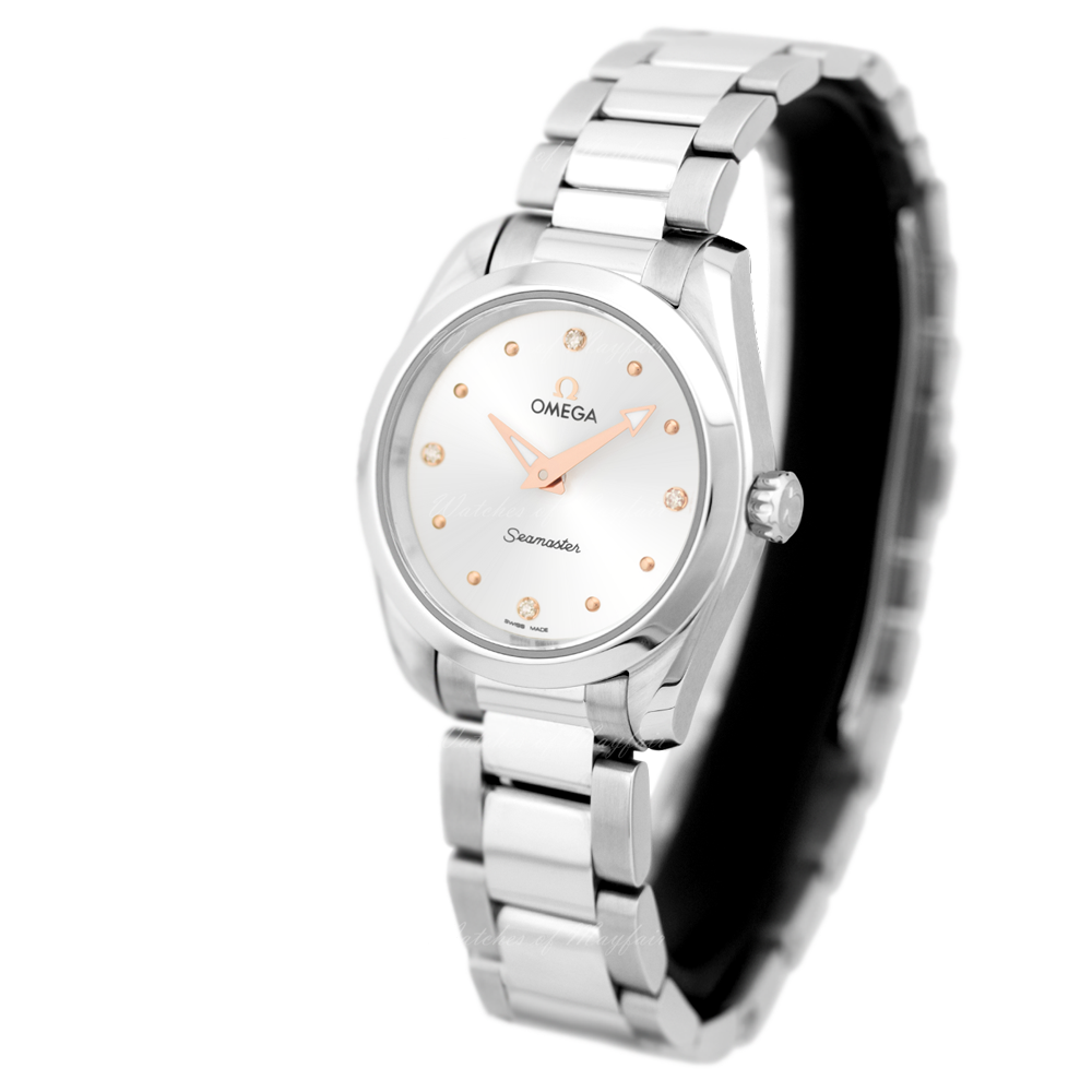 Omega Seamaster Aqua Terra Quartz Diamond Silver Dial Silver Steel Strap Watch for Women - 220.10.28.60.54.001