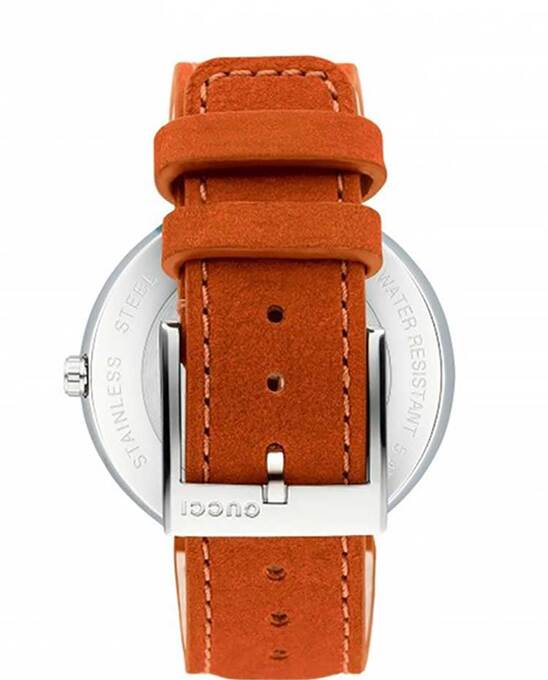 Gucci Interlocking G Quartz Orange Dial Orange Leather Strap Watch For Women - YA133316