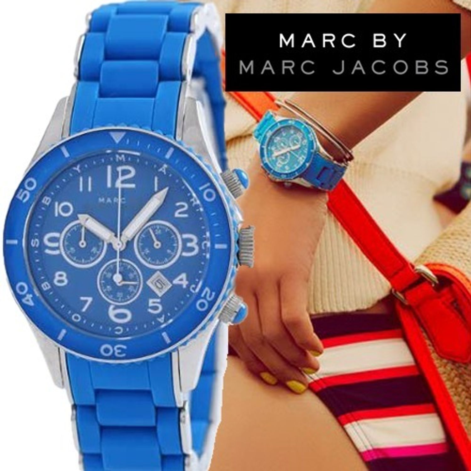 Marc Jacobs Rock Chronograph Blue Dial Blue Silicone Steel Strap Watch for Women - MBM2575