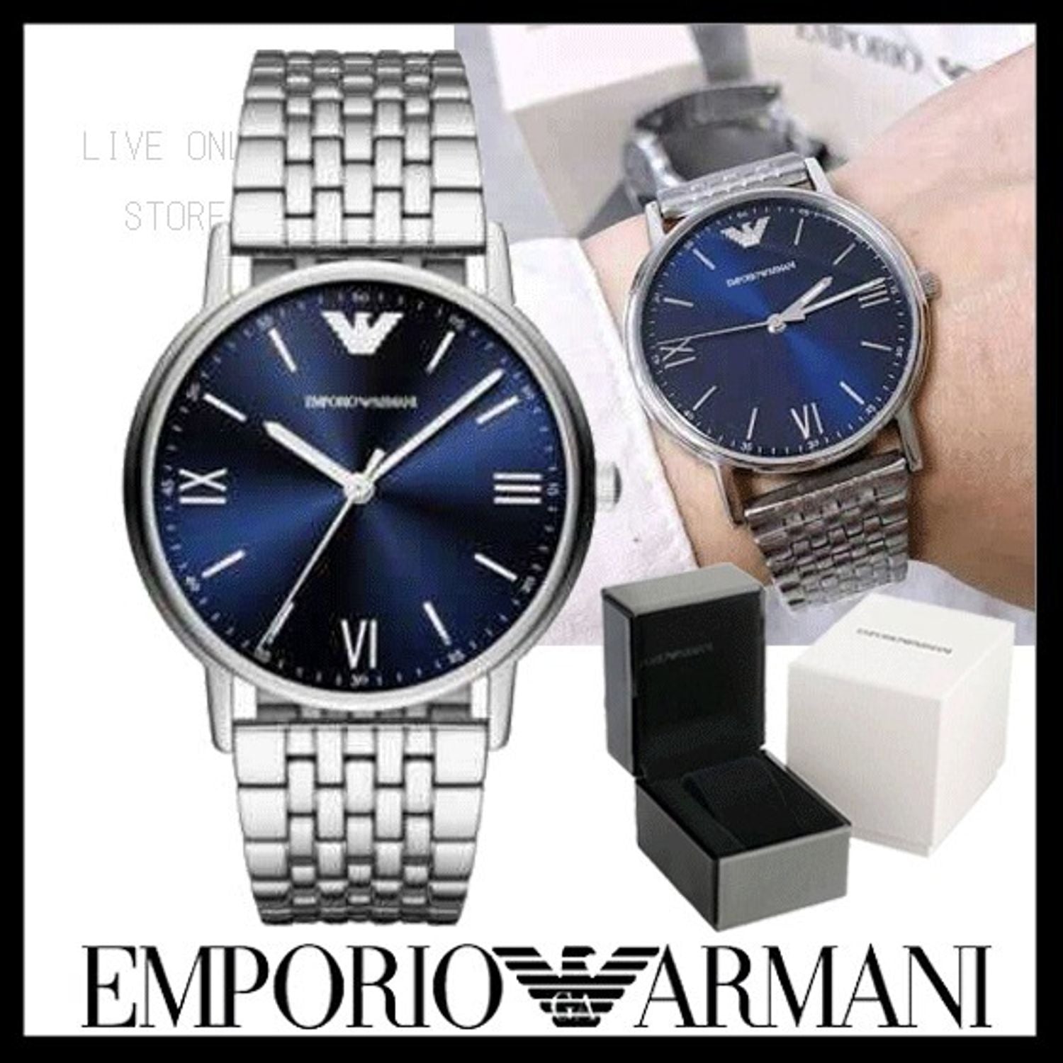 Emporio Armani Kappa Quartz Blue Dial Silver Steel Strap Watch For Men - AR80010