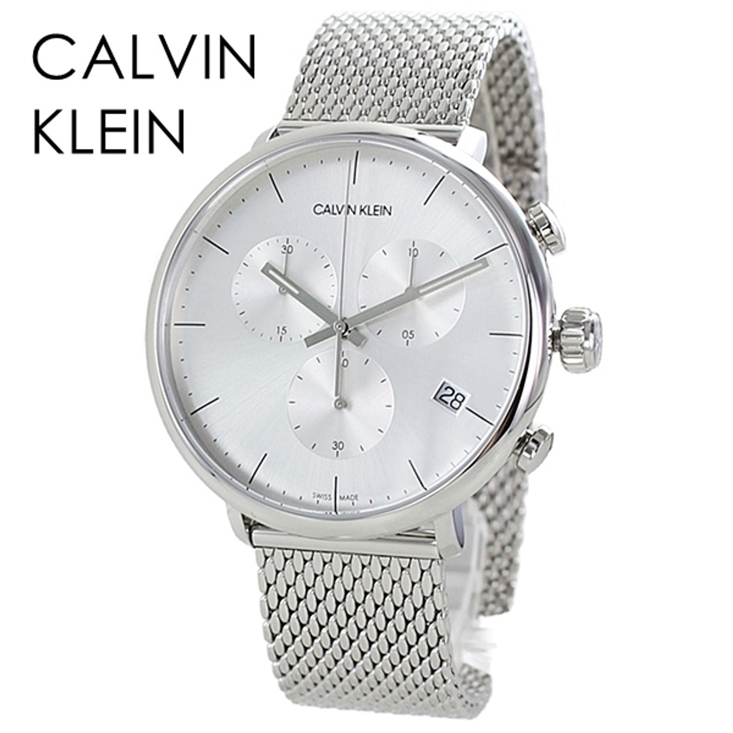 Calvin Klein High Noon Chronograph Silver Dial Silver Mesh Bracelet Watch for Men - K8M27126