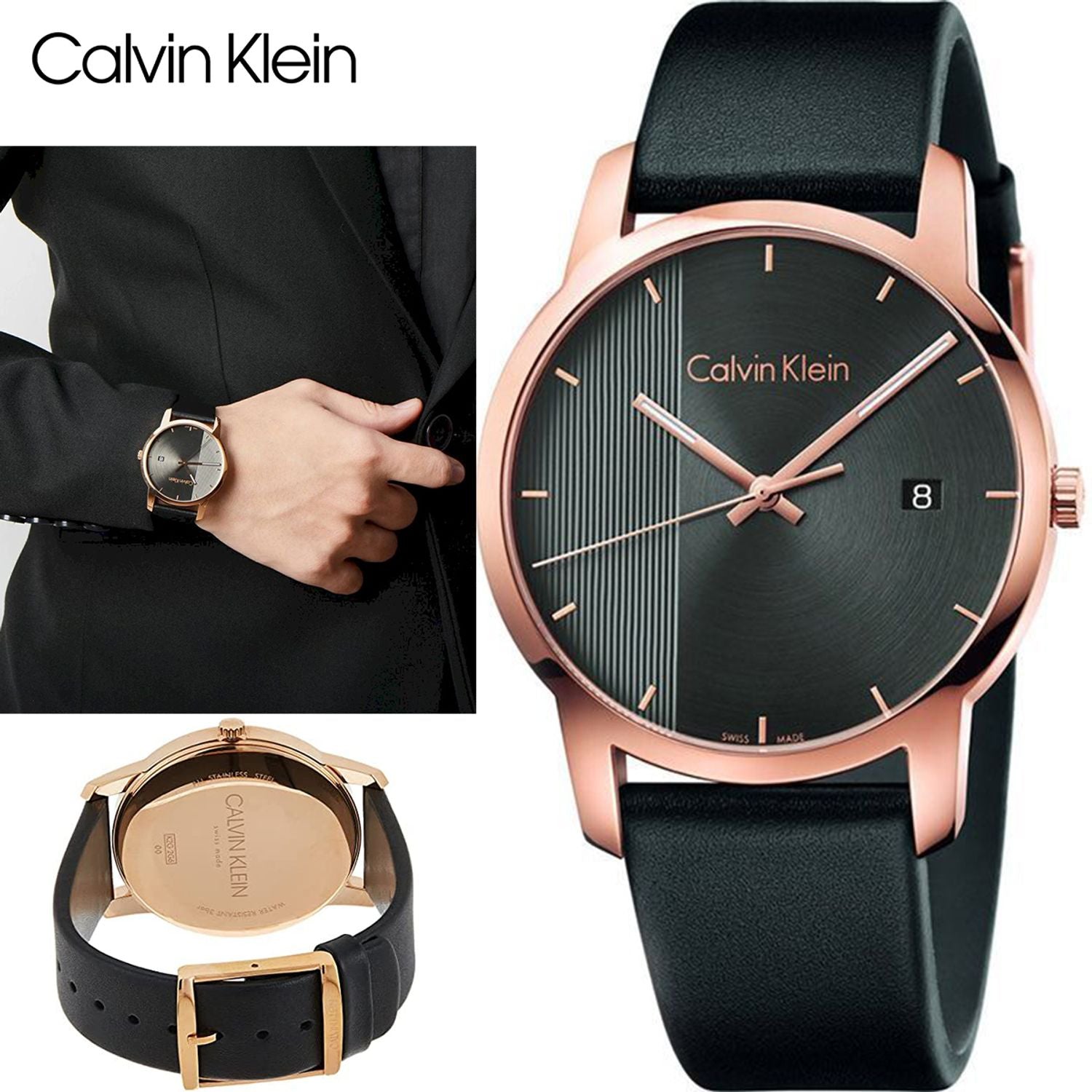 Calvin Klein City Quartz Grey Dial Black Leather Strap Watch for Men - K2G2G6C3