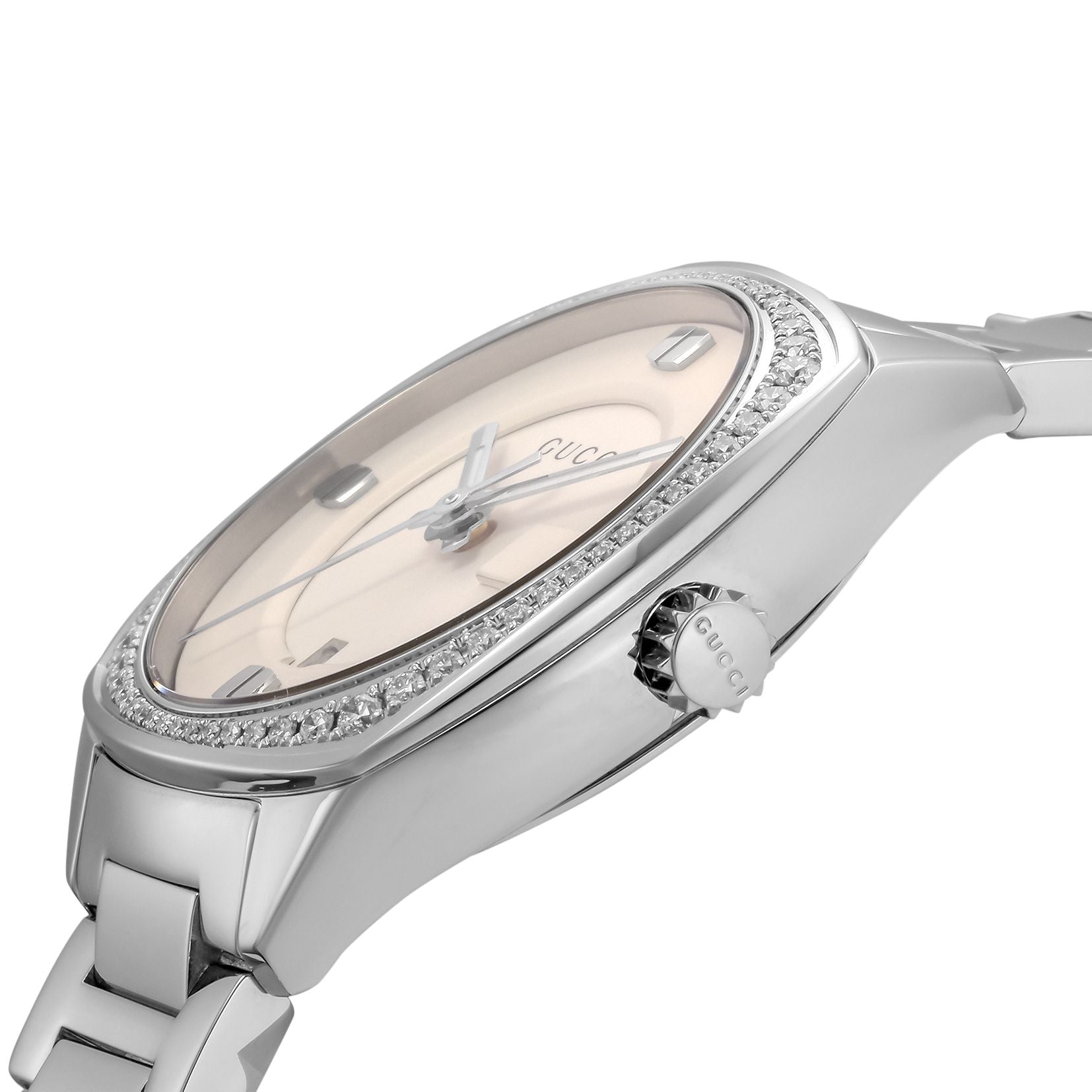 Gucci G Frame White Dial Stainless Steel Diamond Watch For Women - YA142506