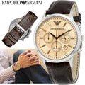 Emporio Armani Classic Chronograph Beige Dial Brown Leather Strap Watch For Men - AR2433