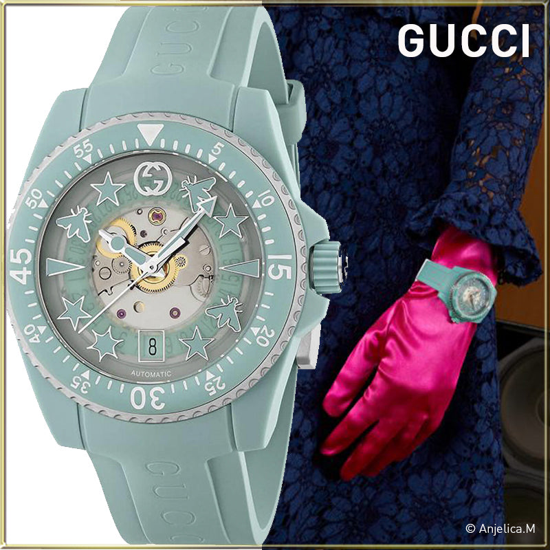 Gucci Dive Automatic Green Dial Green Rubber Strap Unisex Watch - YA136344