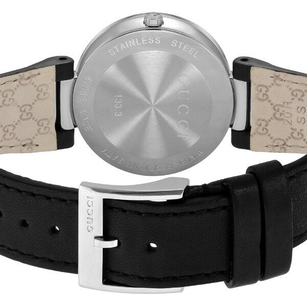 Gucci Interlocking G Black Dial Black Leather Strap Watch For Women - YA133301