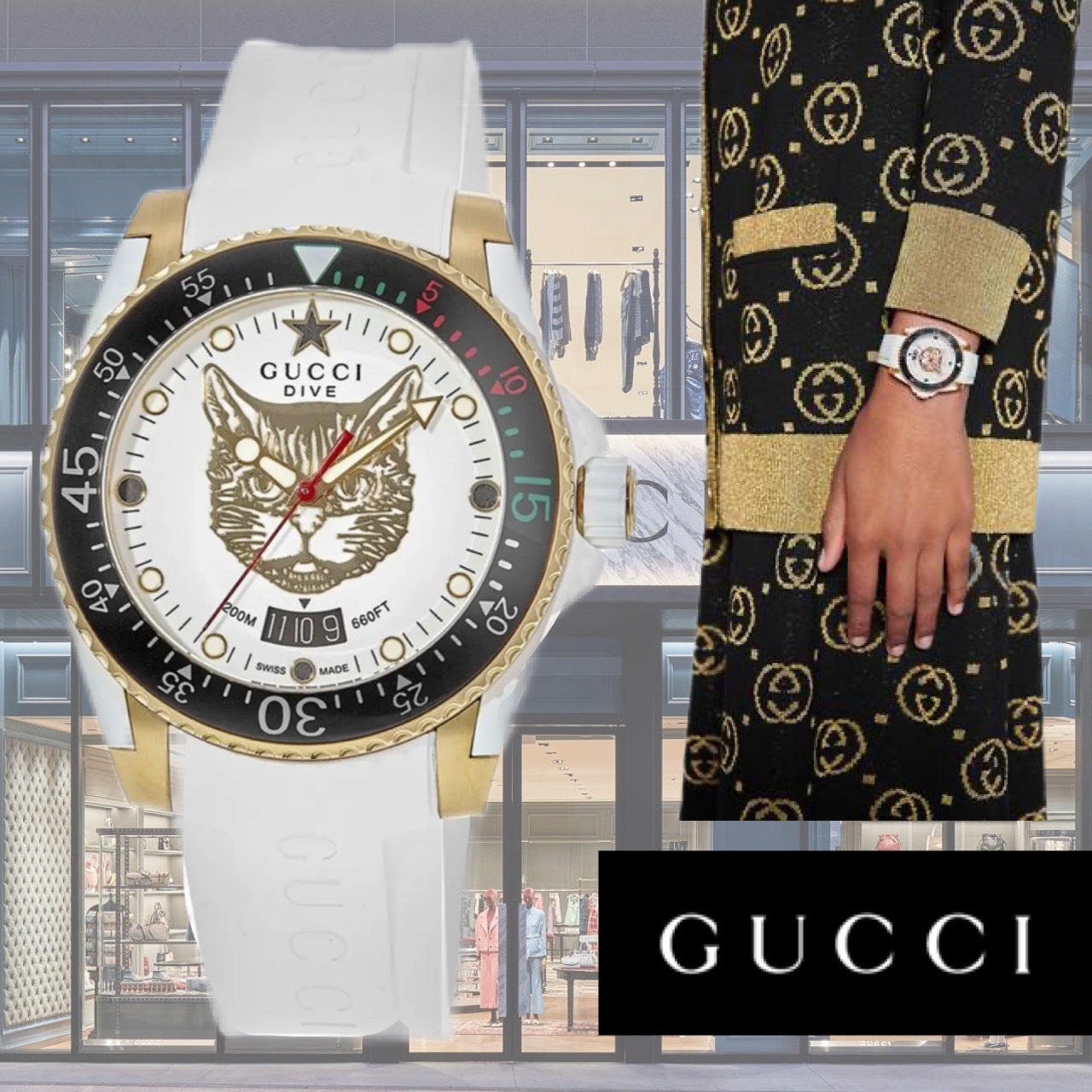 Gucci Dive Quartz White Dial White Rubber Strap Unisex Watch - YA136322