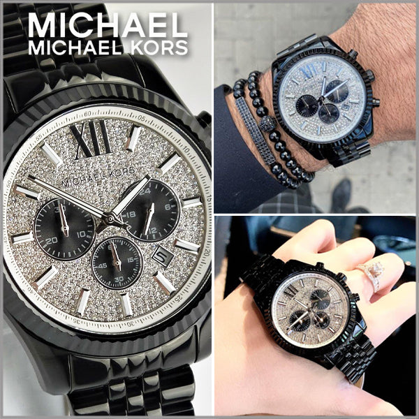 Michael Kors Lexington Chronograph Crystal Dial Black Steel Strap Watch for Men - MK8605