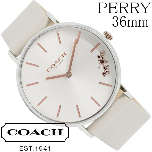 Coach Perry Silver DIal White Leather Strap Watch for Women - 14503116