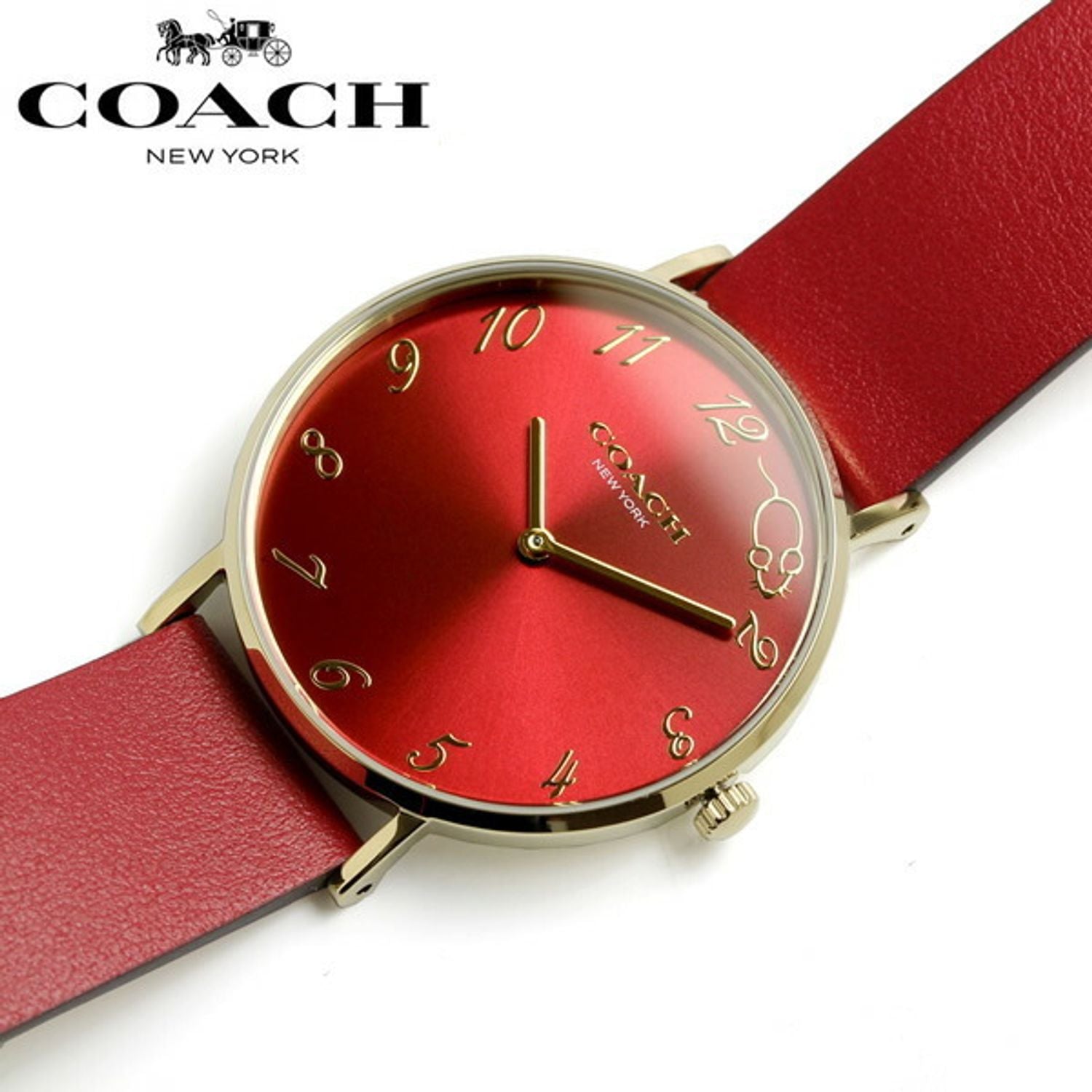 Coach Perry Red Dial Red Leather Strap Watch for Women - 14503867