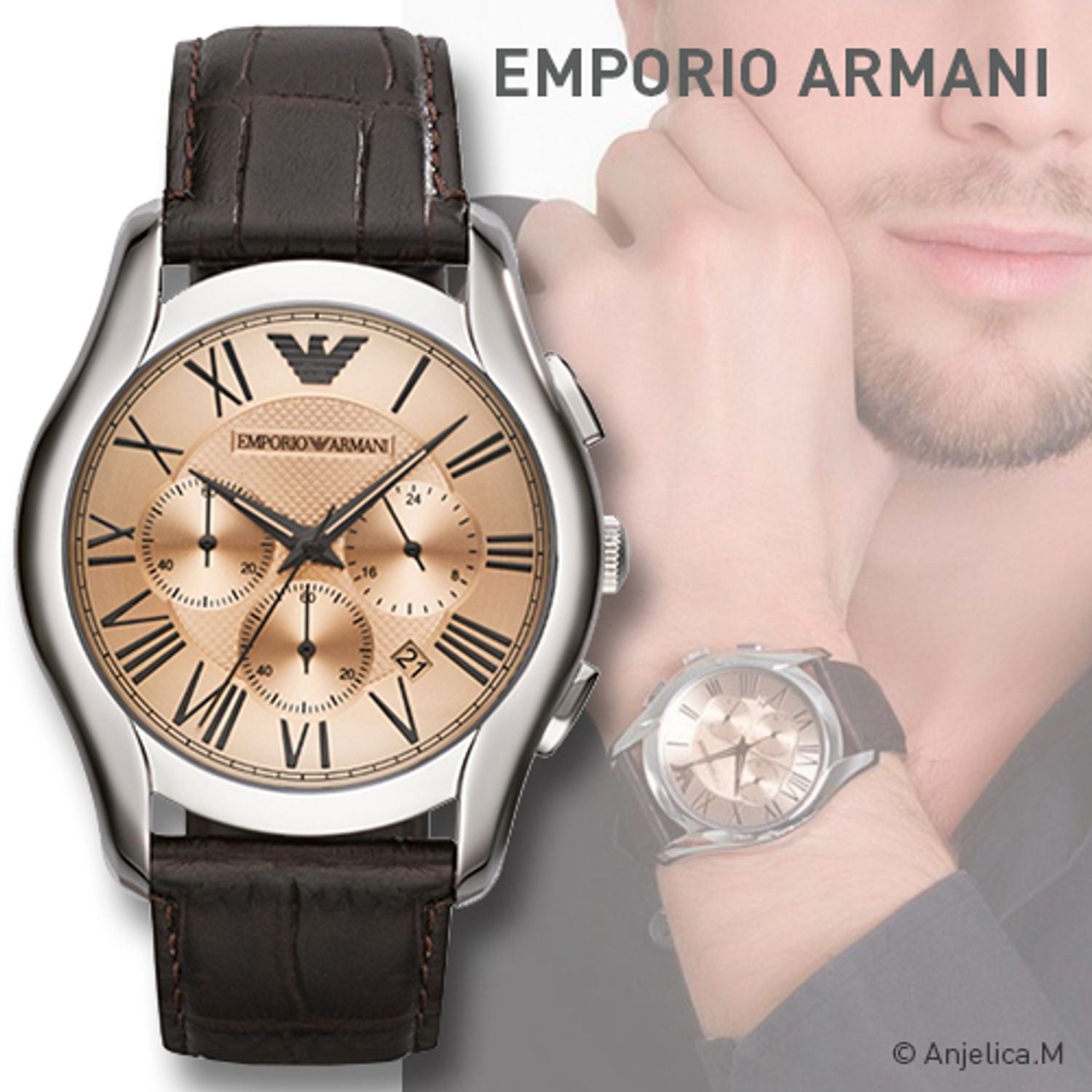 Emporio Armani Valente Chronograph Brown Dial Brown Leather Strap Watch For Men - AR1785