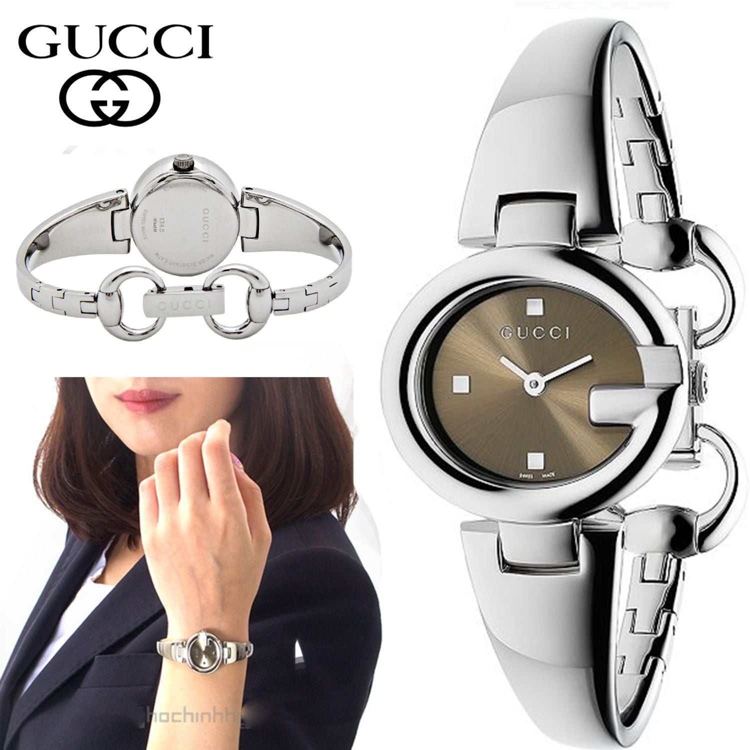 Gucci Guccissima Quartz Diamonds Brown Dial Silver Steel Strap Watch For Women - YA134503