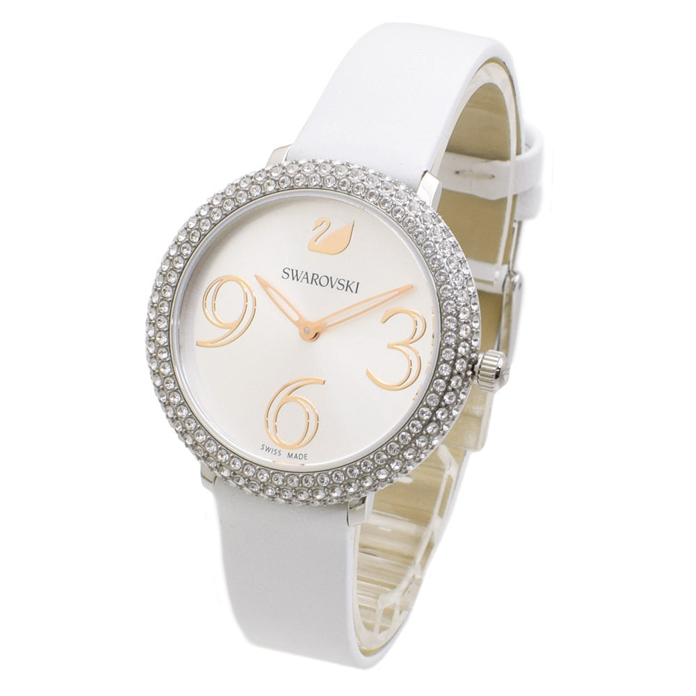 Swarovski Crystal Frost Silver Dial White Leather Strap Watch for Women - 5484070