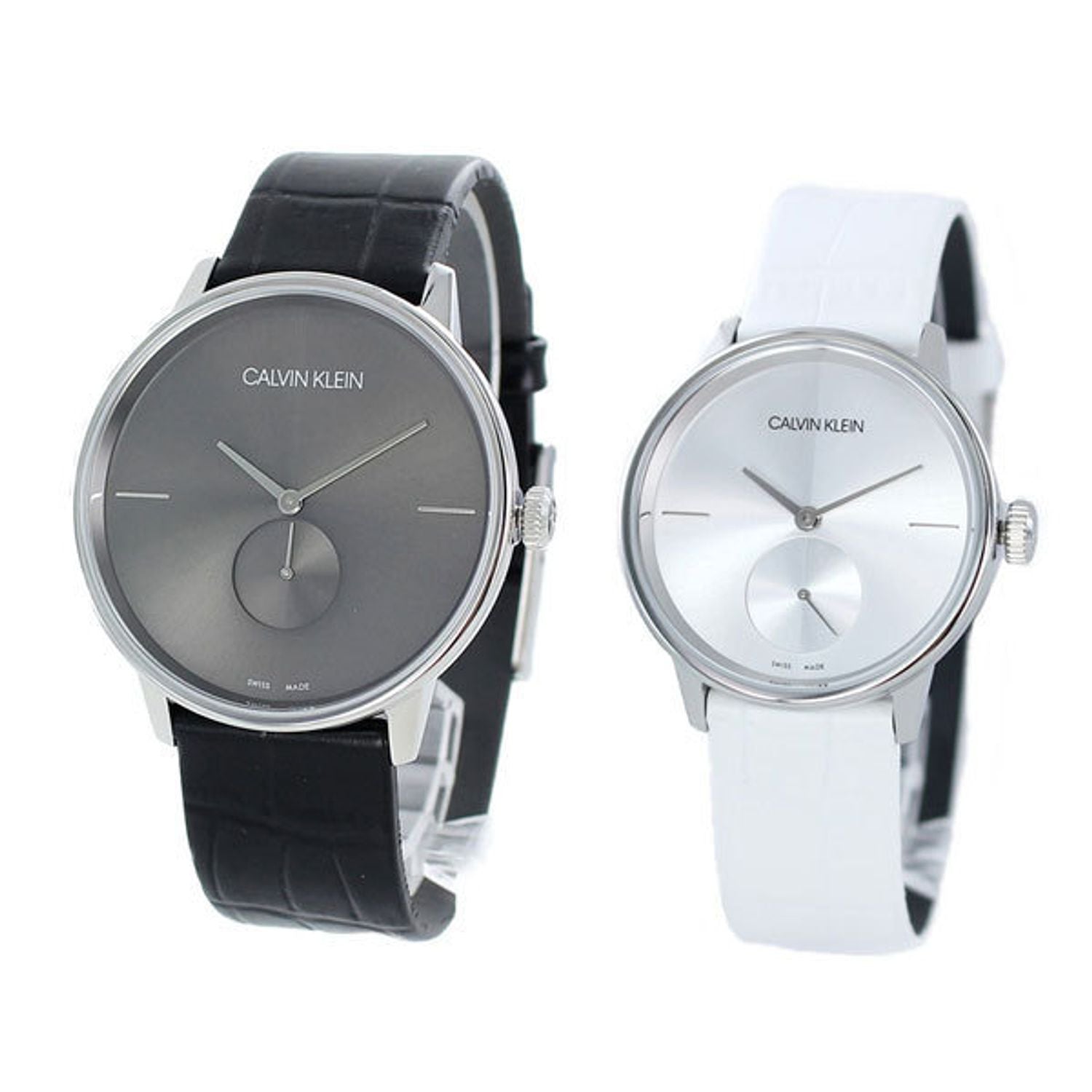 Calvin Klein Accent Silver Dial White Leather Strap Watch for Women - K2Y231K6