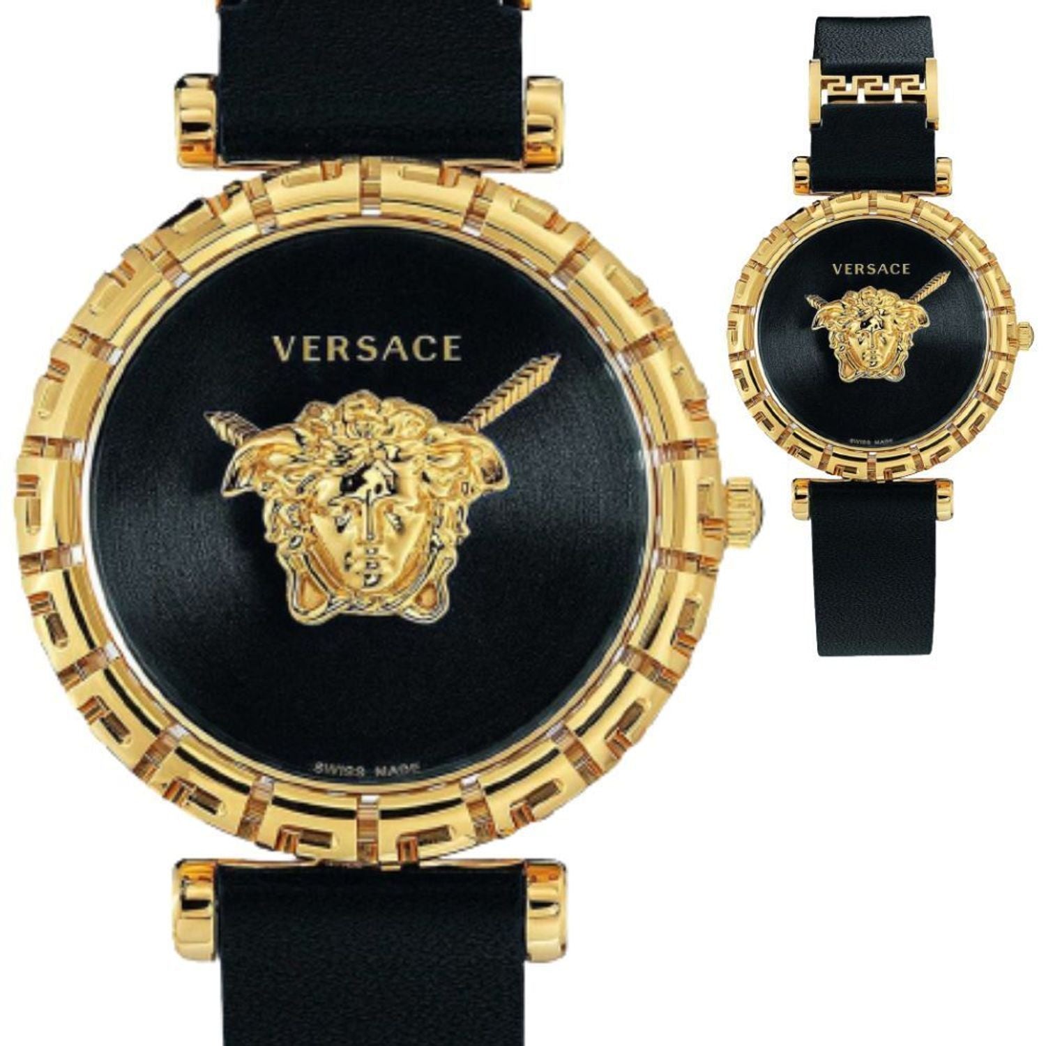 Versace Palazzo Empire Greca Black Dial Black Leather Strap Watch for Women - VEDV00119