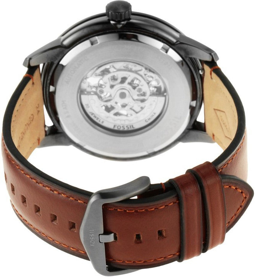 Fossil Townsman Automatic Skeleton Black Dial Brown Leather Strap Watch for Men - ME3181