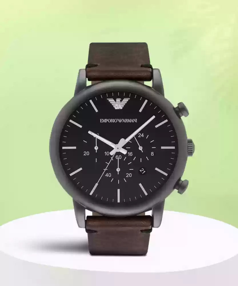 Emporio Armani Classic Chronograph Black Dial Brown Leather Strap Watch For Men - AR1919