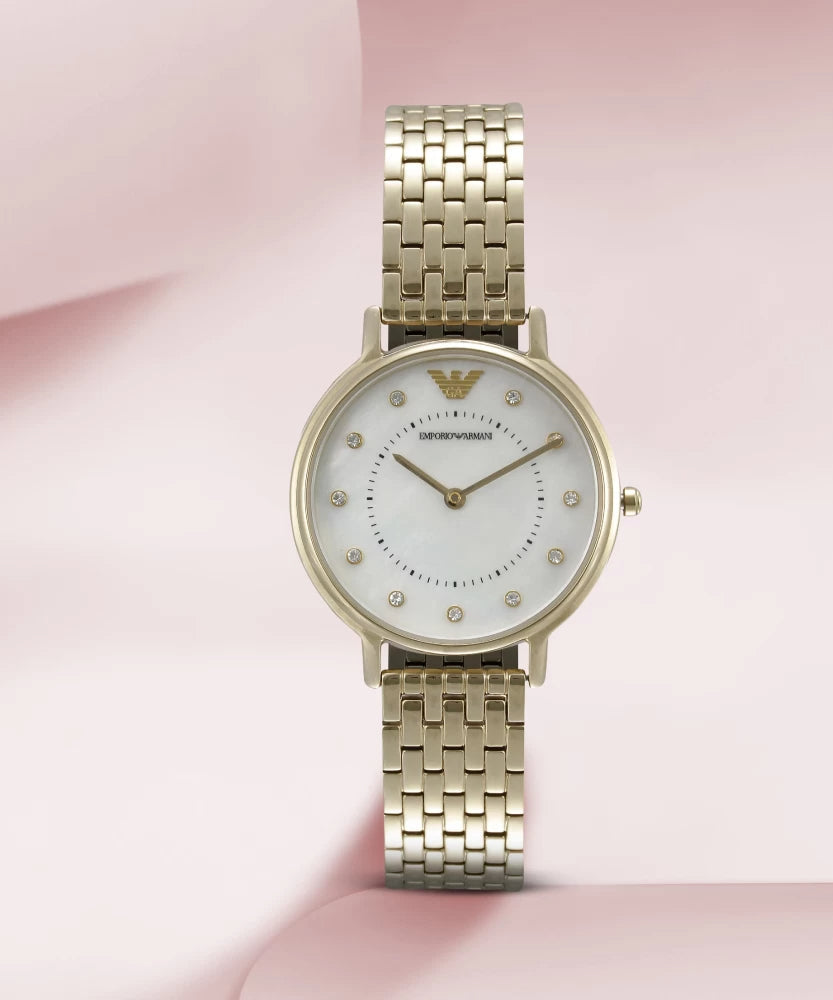 Emporio Armani Dress Analog Mother of Pearl Dial Gold Steel Strap Watch For Women - AR11007