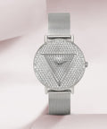 Guess Iconic Diamonds Silver Dial Silver Mesh Bracelet Watch For Women - GW0477L1