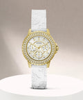 Guess Crown Jewel Multifunction Diamonds White Dial White Leather Strap Watch for Women - GW0411L1