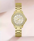 Guess Crown Jewel Diamonds White Dial Gold Steel Strap Watch for Women - GW0410L2