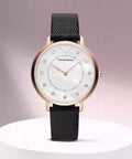 Emporio Armani Kappa Mother of Pearl Dial Black Leather Strap Watch For Women - AR80011