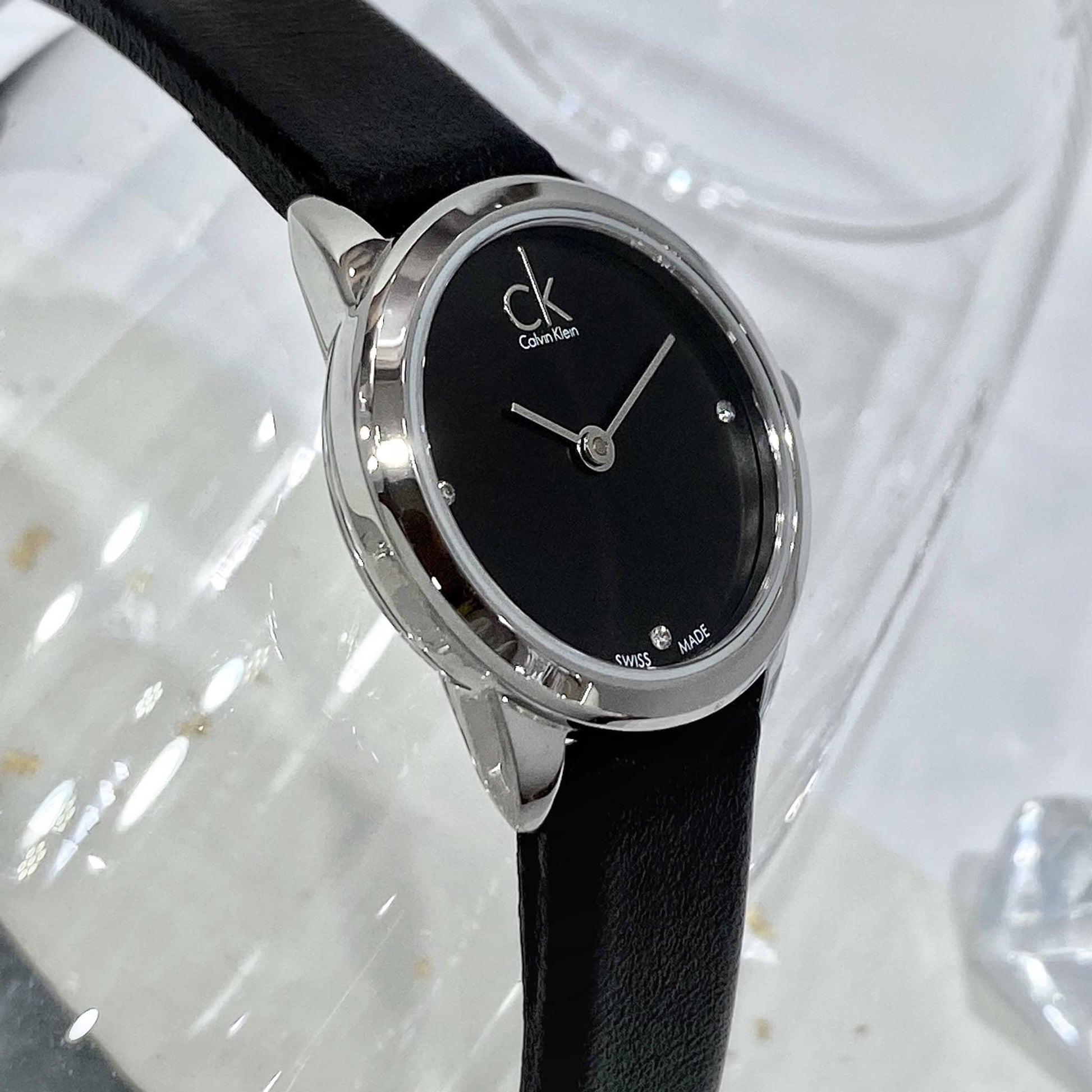 Calvin Klein Minimal Black Dial Black Leather Strap Watch for Women - K3M231CS