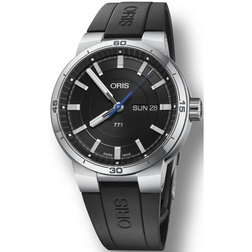 Oris TT1 Day Date Black Dial Black Rubber Strap Watch for Men - 0173577524154-0742406FC