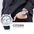 Citizen Eco Drive Calendrier White Dial Blue Leather Strap Watch For Men - BU2020-11A