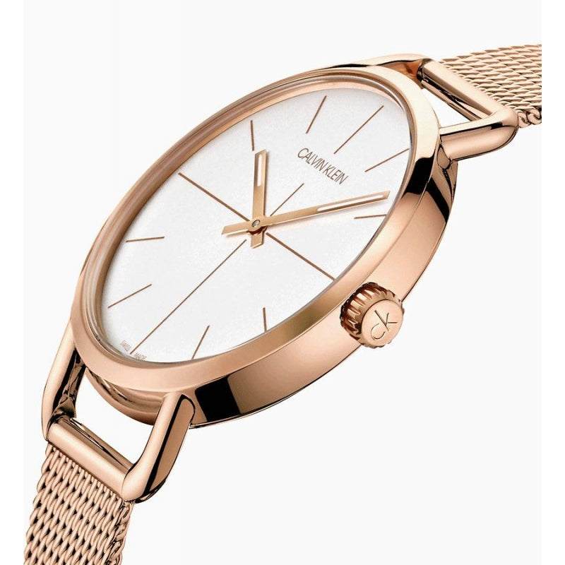 Calvin Klein Even White Dial Rose Gold Mesh Bracelet Watch for Women - K7B23626