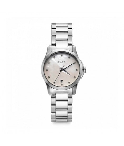 Gucci G Timeless Silver Stainless Steel Mother of Pearl Dial Quartz Watch For Women - YA126542