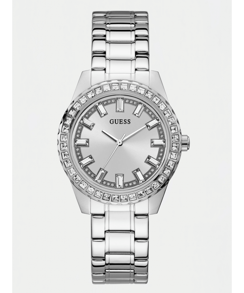 Guess Sparkler Diamonds Silver Dial Silver Steel Strap Watch for Women - GW0111L1