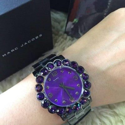 Marc Jacobs Amy Purple Dial Black Stainless Steel Strap Watch for Women - MBM3224