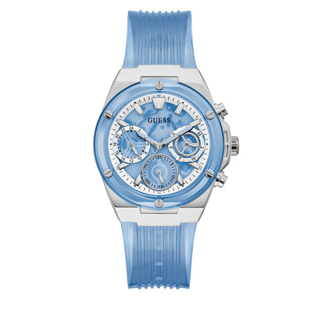 Guess Athena Active Life Clear White Dial Blue Rubber Strap Watch for Women - GW0409L1