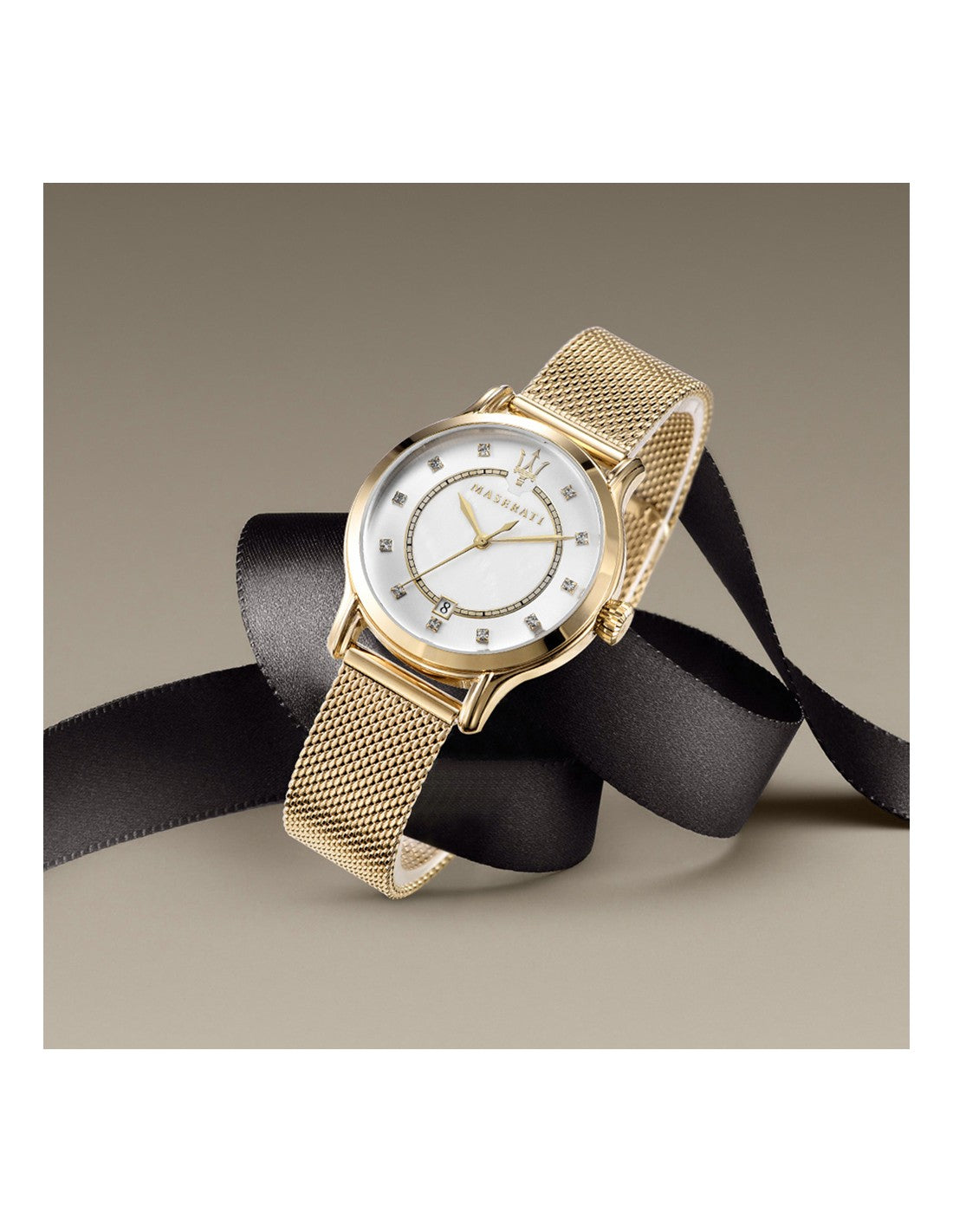 Maserati Epoca Mother of Pearl Dial Yellow Gold Mesh Strap Watch For Women - R8853118502