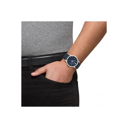 Emporio Armani Classic Quartz Blue Dial Black Leather Strap Watch For Men - AR1731