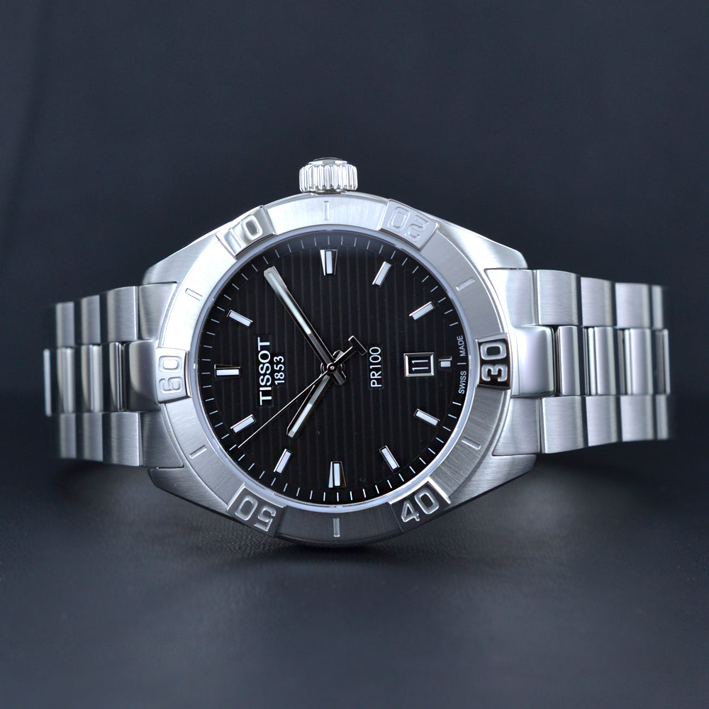 Tissot PR 100 Sport Quartz Black Dial Stainless Steel Strap Watch For Men - T101.610.11.051.00